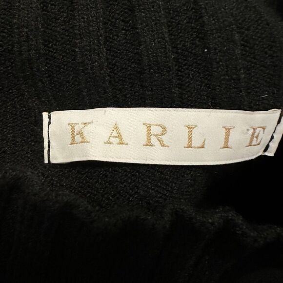 Karlie Women M Sweater Dress Midi Cashmere Blend Mock Neck Long Sleeve Black - Picture 7 of 12